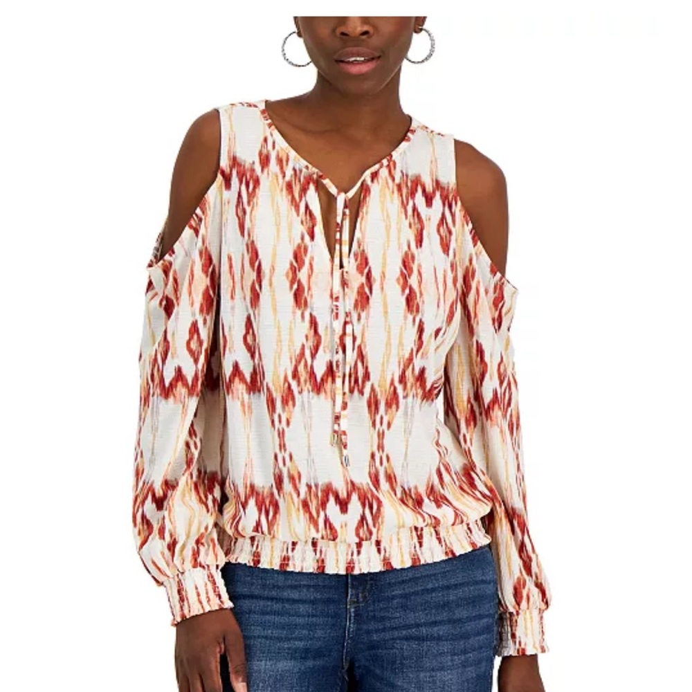 INC International Concepts Red Brown Cut Out Tie Front Blouse